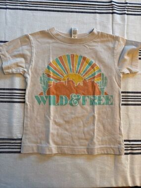Bella Canvas Cream Kids Tee with Orange & Teal 'Wild & Free' Graphic